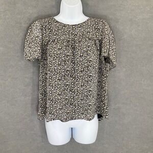 J.‎ Crew Top Womens Size 8 Black Floral Silk Short Sleeve Keyhole Blouse